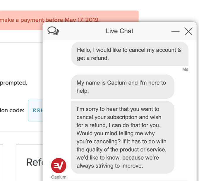 Test customer support