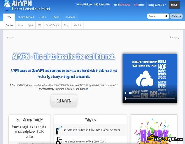 AirVPN review: homepage. AirVPN review: homepage.