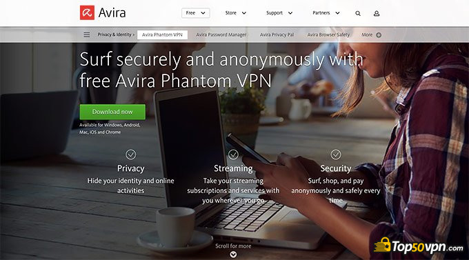 Avira Phantom VPN Review: Homepage