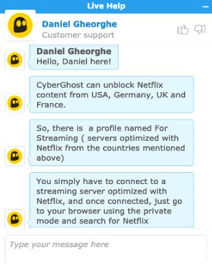 CyberGhost review: customer support interactions.
