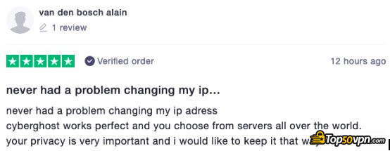 CyberGhost review: a review left by a user 4.