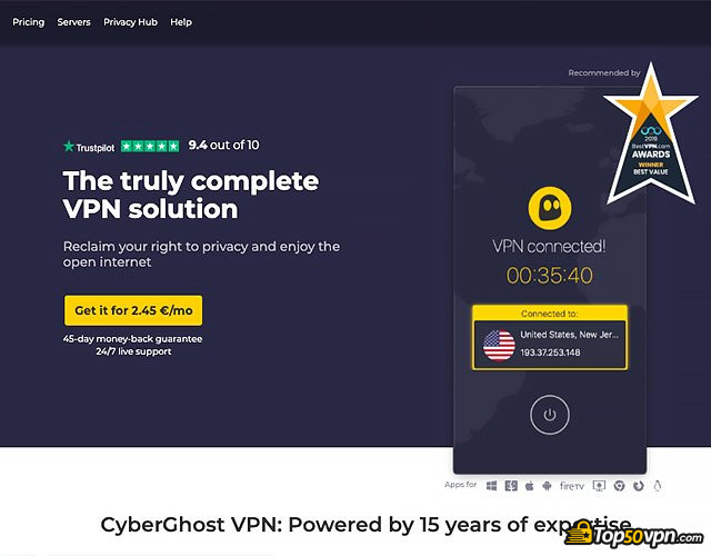 CyberGhost review: CyberGhost front page.