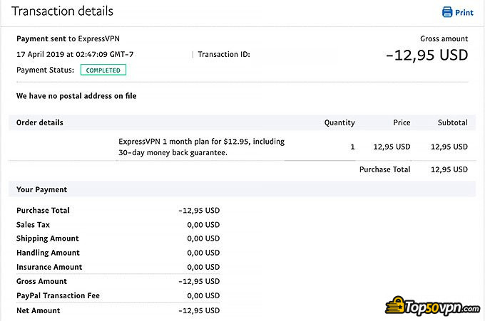 ExpressVPN review: payment details.