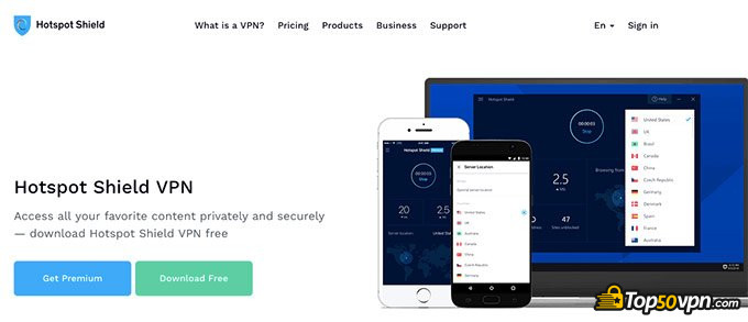 Hotspot Shield review: front page.