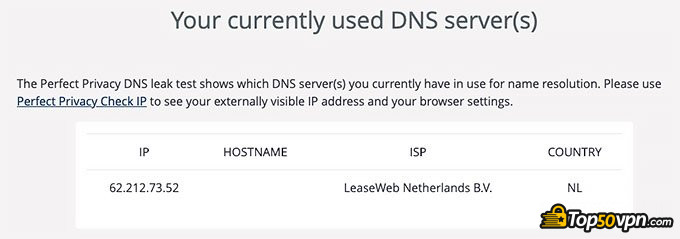 ibVPN review: DNS leak test.