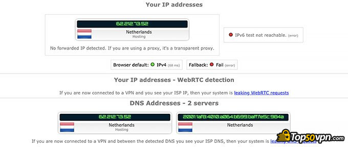 ibVPN review: IP leak test.