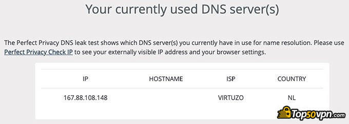 NordVPN review: DNS leak test.
