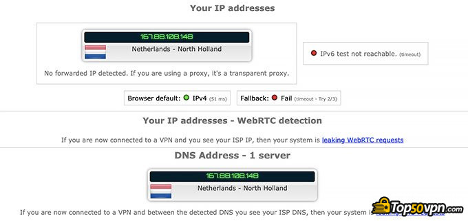 NordVPN review: IP leak test.