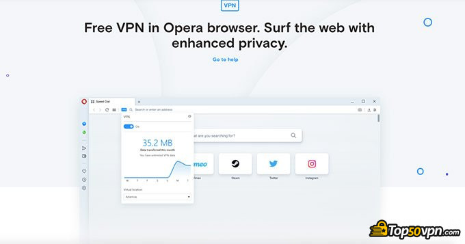 OperaVPN review: front page.