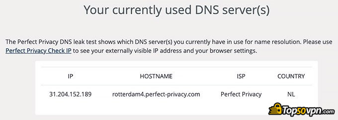 Perfect Privacy VPN review: DNS leak test.
