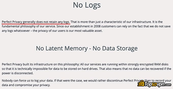 Perfect Privacy VPN review: no logs policy.