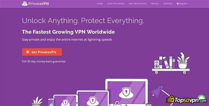 PrivateVPN review: PrivateVPN home page.