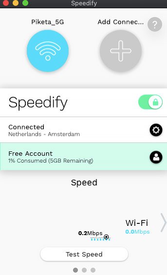 Speedify review: interface.