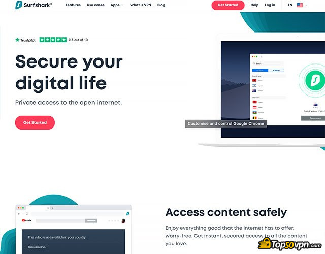 Surfshark VPN review: Surfshark front page.