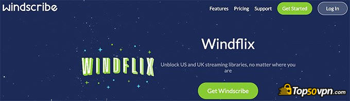 Windscribe review: the Windflix feature.